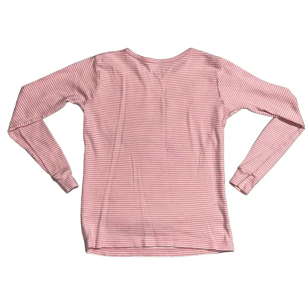 Carters Girls Pajama Shirt Top Long Sleeve Pullover Owl Patch Pink White Size 10